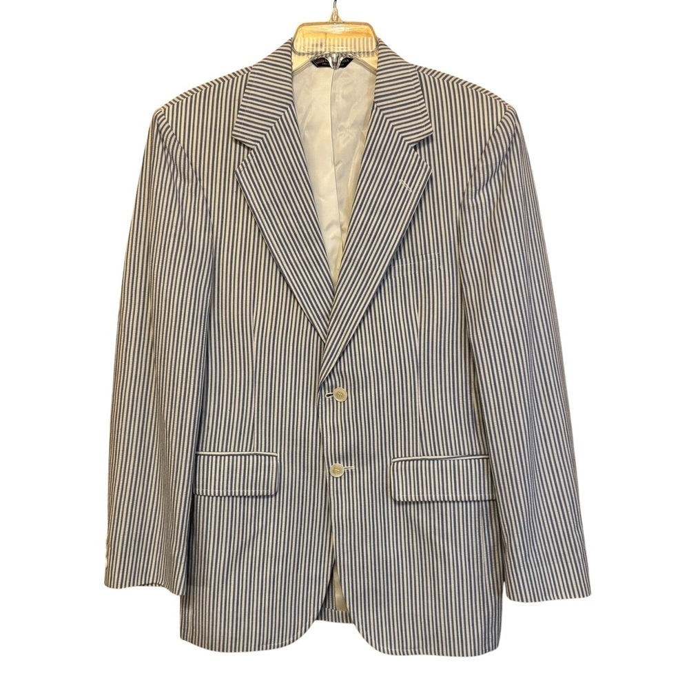 Hardwick Mens Blue White Seersucker Vintage Blazer 36R USA